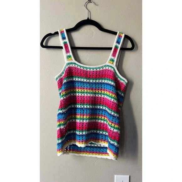 Gap Crochet Stripe Tank Top XS Multicolor Boho Resortwear Euro Summer Beach - Picture 3 of 4